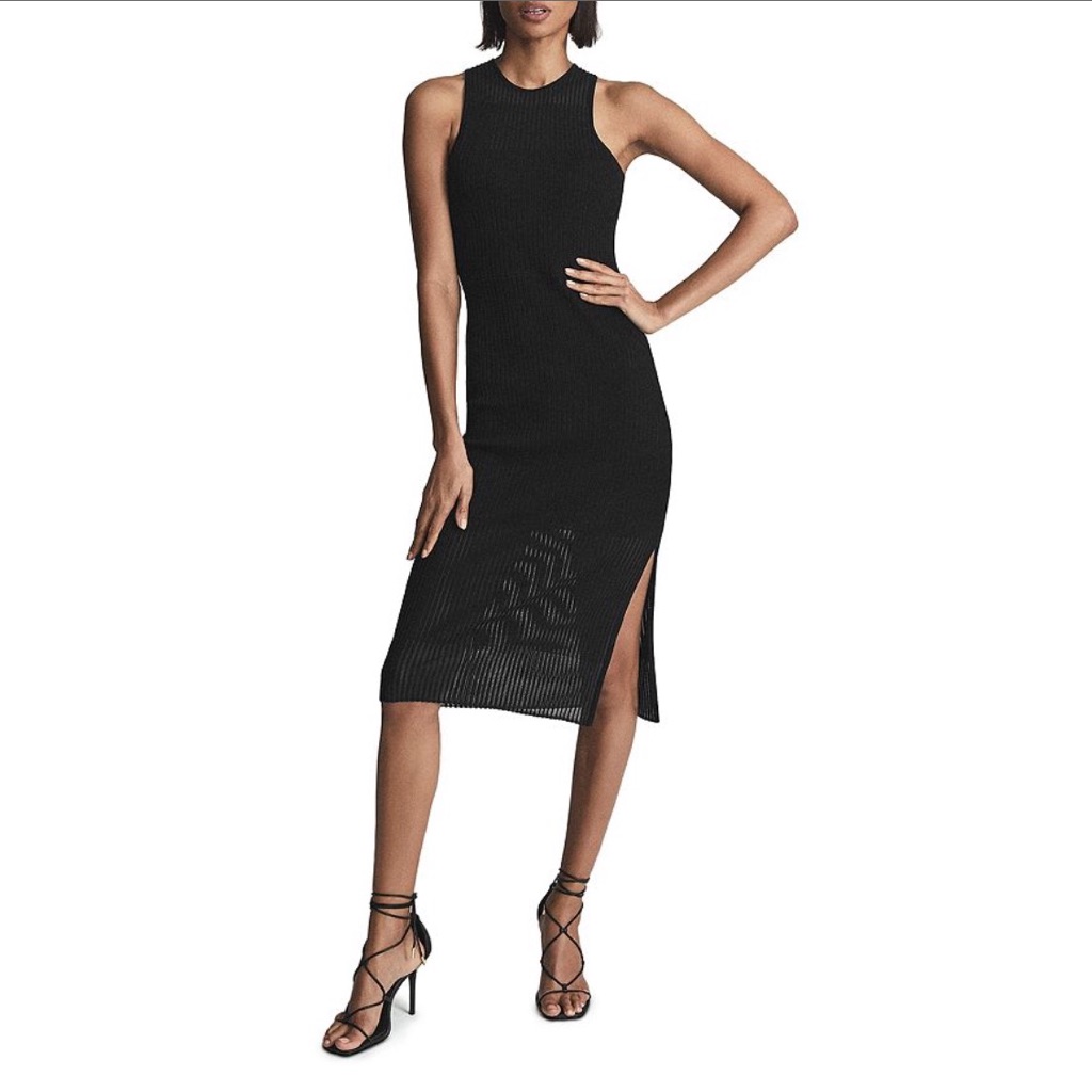 Reiss Aurelia Sheer Stripe Knit Bodycon Dress Black Size Small